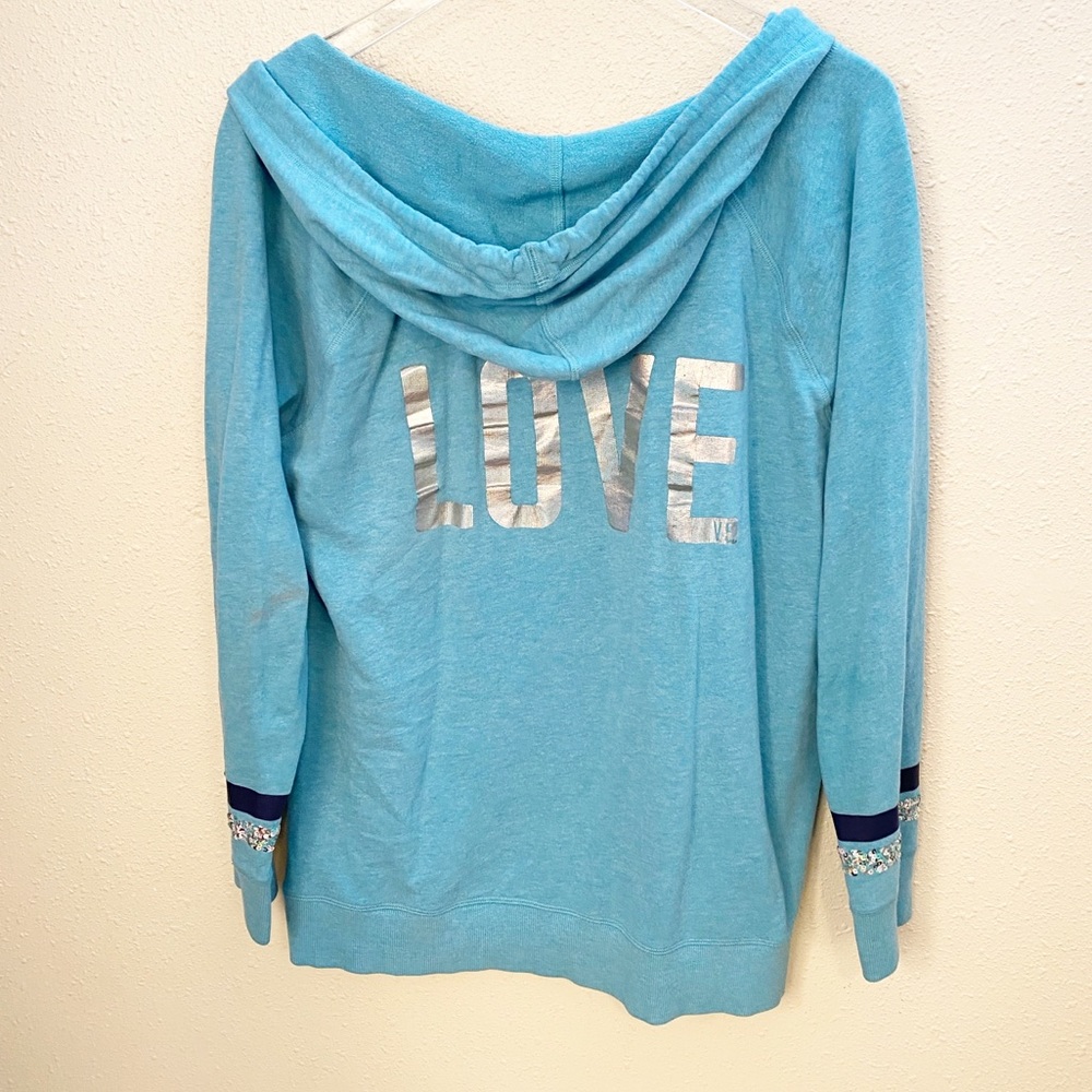 Victoria Secret Blue Bling Hoodie Sz L - Picture 6 of 6